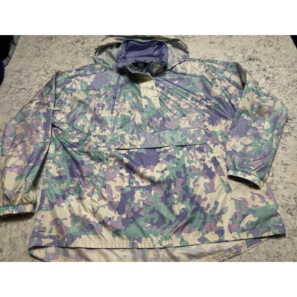 Lauren James Camo Rain Jacket Windbreaker Pullover Hooded XL Oversized Pastel